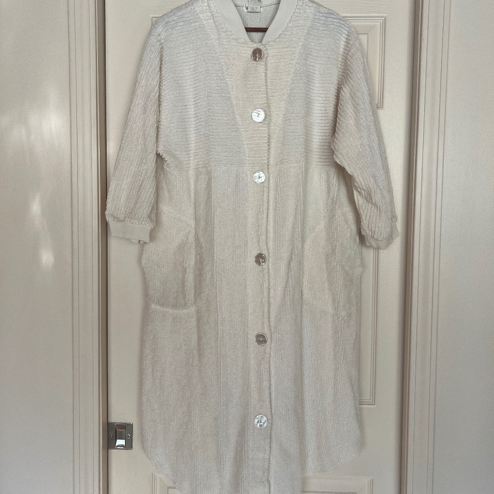 Vintage Ivory Terry Cloth Button Front House Dress Adonna Small